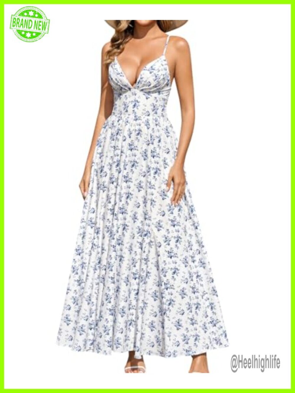 Womens Floral Maxi Dress Spaghetti Strap V Neck Backless Summer Vacation